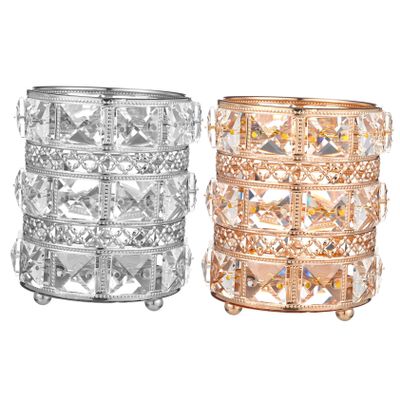 FOYTOKI 2pcs Crystal Makeup Brush Holder Pen Organizer Elegant Desktop Storage for Brushes Lipsticks and Pens Material Present for Friends and Family
