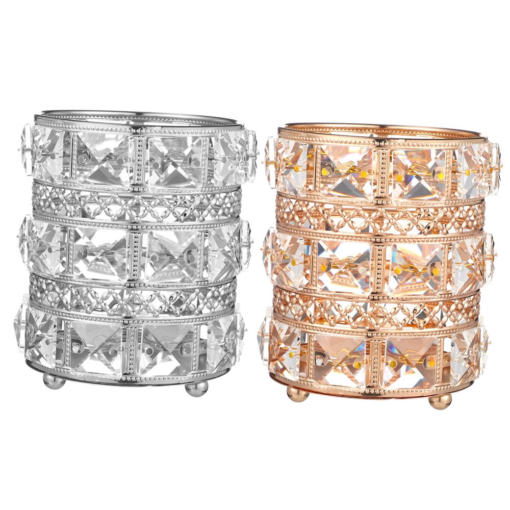 FOYTOKI 2pcs Crystal Makeup Brush Holder Pen Organizer Elegant Desktop Storage for Brushes Lipsticks and Pens Material Present for Friends and Family