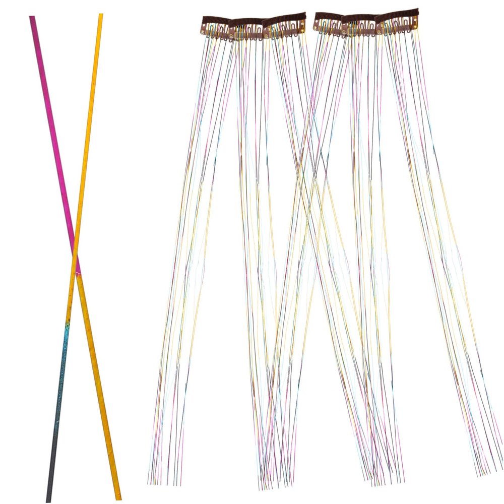 IWOWHERO 6pcs Rainbow Hair Clips Kit Glitter Hair Extensions Gold Tinsel Clip in Tinsel Extensions for Girls
