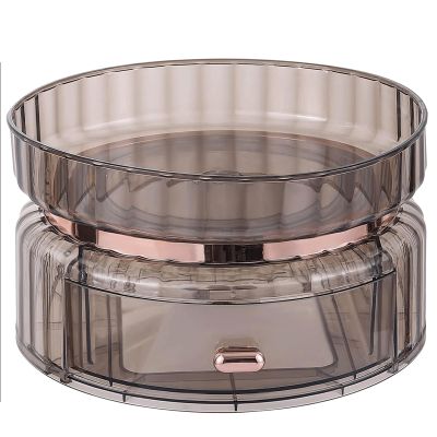 2 Layers Large Capacity Makeup Box Spinning Storage Holder with Small Drawer Makeup Box for Vanity and Dresser