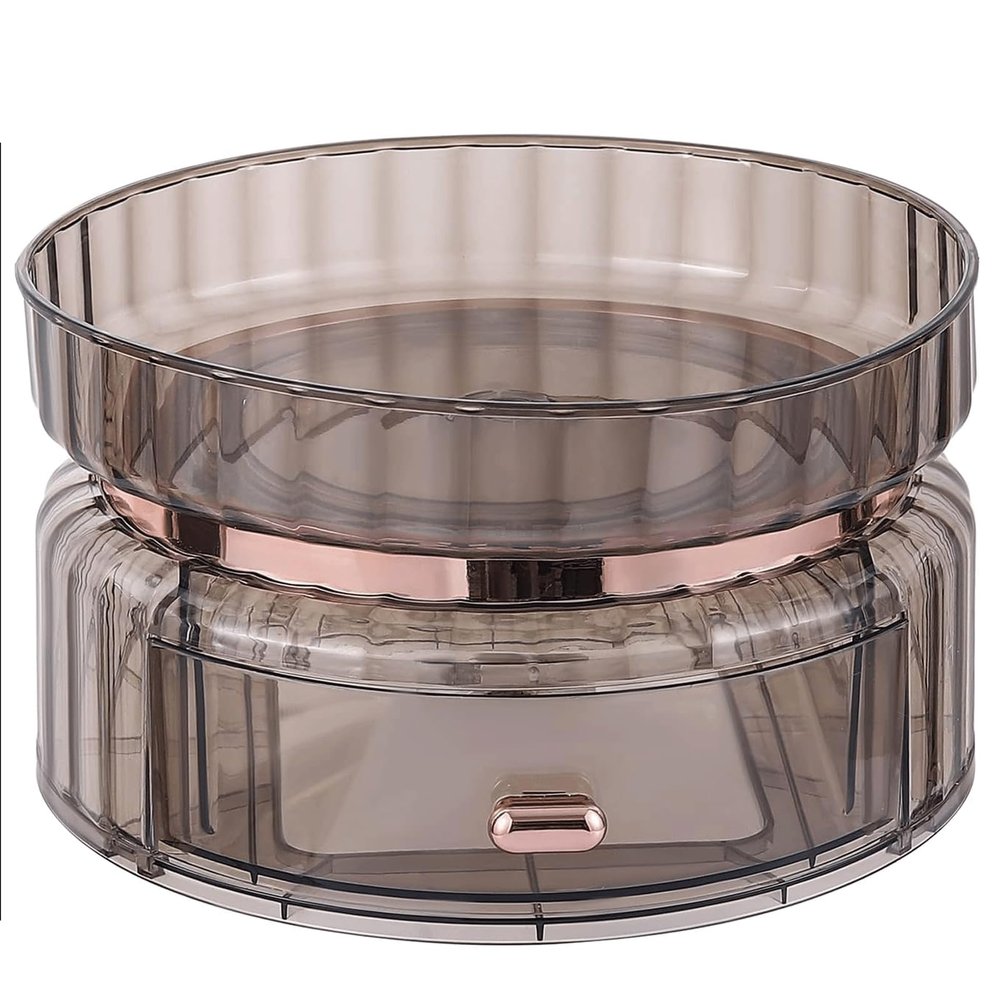 2 Layers Large Capacity Makeup Box Spinning Storage Holder with Small Drawer Makeup Box for Vanity and Dresser