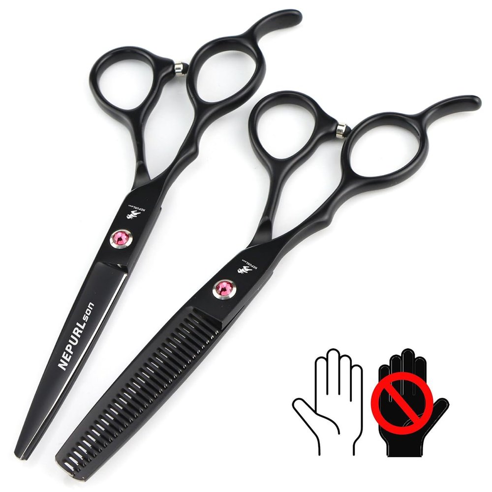 6" Professional Left-handed Scissors Hair Cutting Shears Barber Thinning Shears for Hairdressing Black