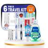 Stuhrling Bottle Trektote Travel Toothbrush and Toothpaste Set - 6 Piece Dental Care Kit, TSA Compliant, Includes Toothpaste, Toothbrush, Mouthwash, Tongue Cleaner, Flosses and Premium Toiletry Bag view 1
