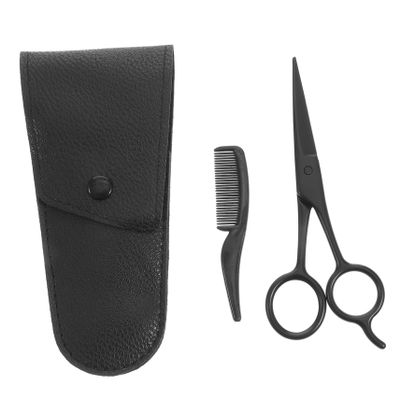 FOYTOKI 3pcs Beard Scissors Set Mustache Trimming Scissors Professional Stainless Steel Shears Storage Bag Eyebrow Razor for Home Barbershop