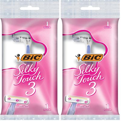 BIC Silky Touch 3 Women's Disposable Razors, With 3 Blades, Pretty Pastel Razor Handles, 1 Count Value Pack of Shaving Razors (Pack of 2)