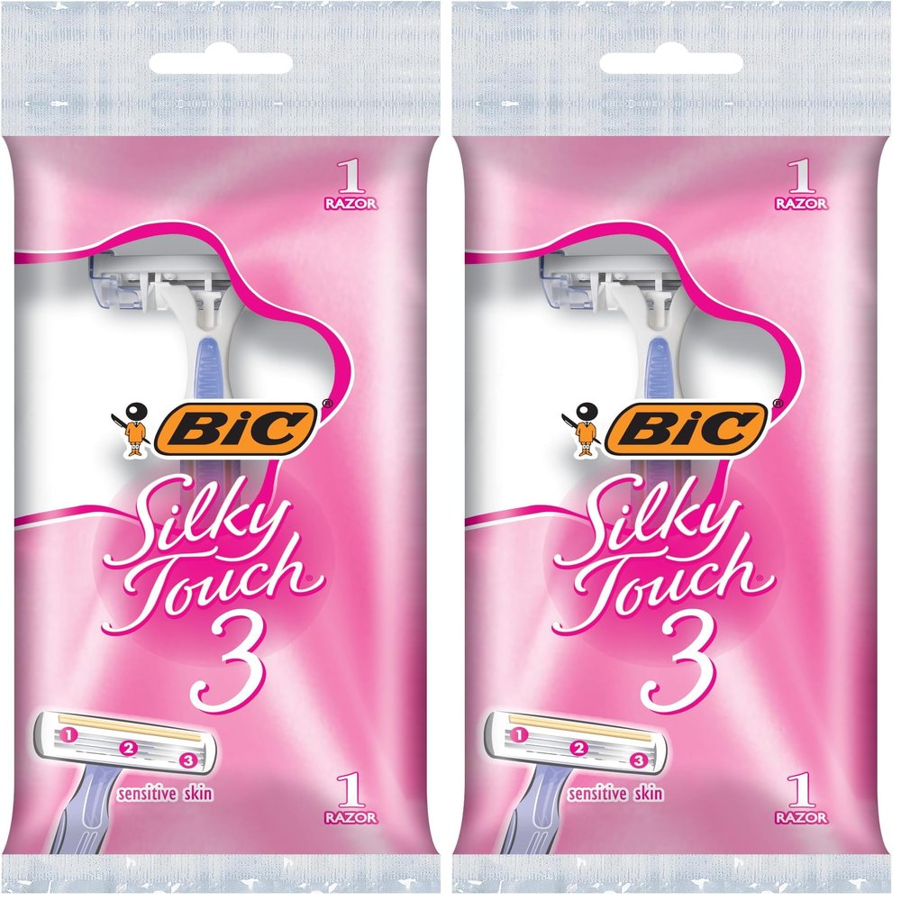 BIC Silky Touch 3 Women's Disposable Razors, With 3 Blades, Pretty Pastel Razor Handles, 1 Count Value Pack of Shaving Razors (Pack of 2)