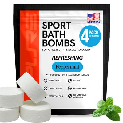 Pure Sport Peppermint Bath Bombs - Magnesium Epsom Salt and Natural Essential Oils for Soaking, Christmas Stocking Stuffer Gifts for Runners, Post Workout Muscle Recovery Soak for Athletes, USA Made