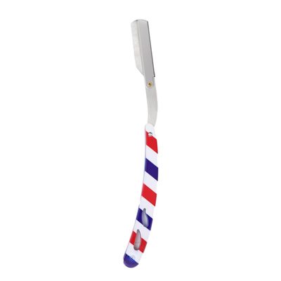 FOYTOKI Red Blue White Stripe Vintage Razor Manual Eyebrow Shaver for Men and Women Safe Beard Shaving Tool Classic Barber Razor Bracket Included