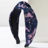 Tie Dyed Denim Fabric Hairband With Gold Star Moon Personality And External Headband view 4