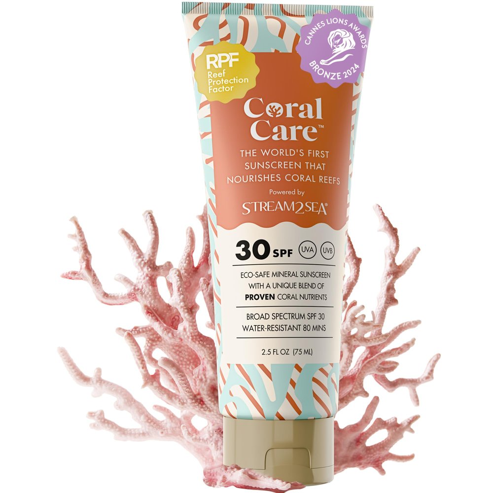 Stream2Sea Coral Care - Reef Safe Sunscreen SPF 30 Travel Size - First Reef-Approved Natural Mineral Sun block Boosts Coral Growth, Water resistant, Biodegradable, Eco-Friendly Sunscreen