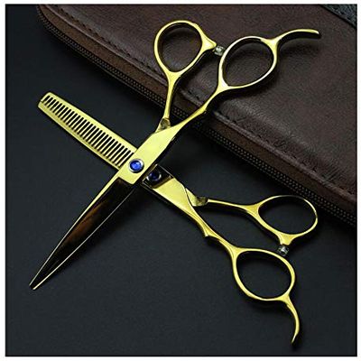 6.0 inch Professional Barber Hair Cutting Scissors and Texturizing/Thinning Shears - Perfect For Left-Handers Hair Stylist,Gold (Gold)