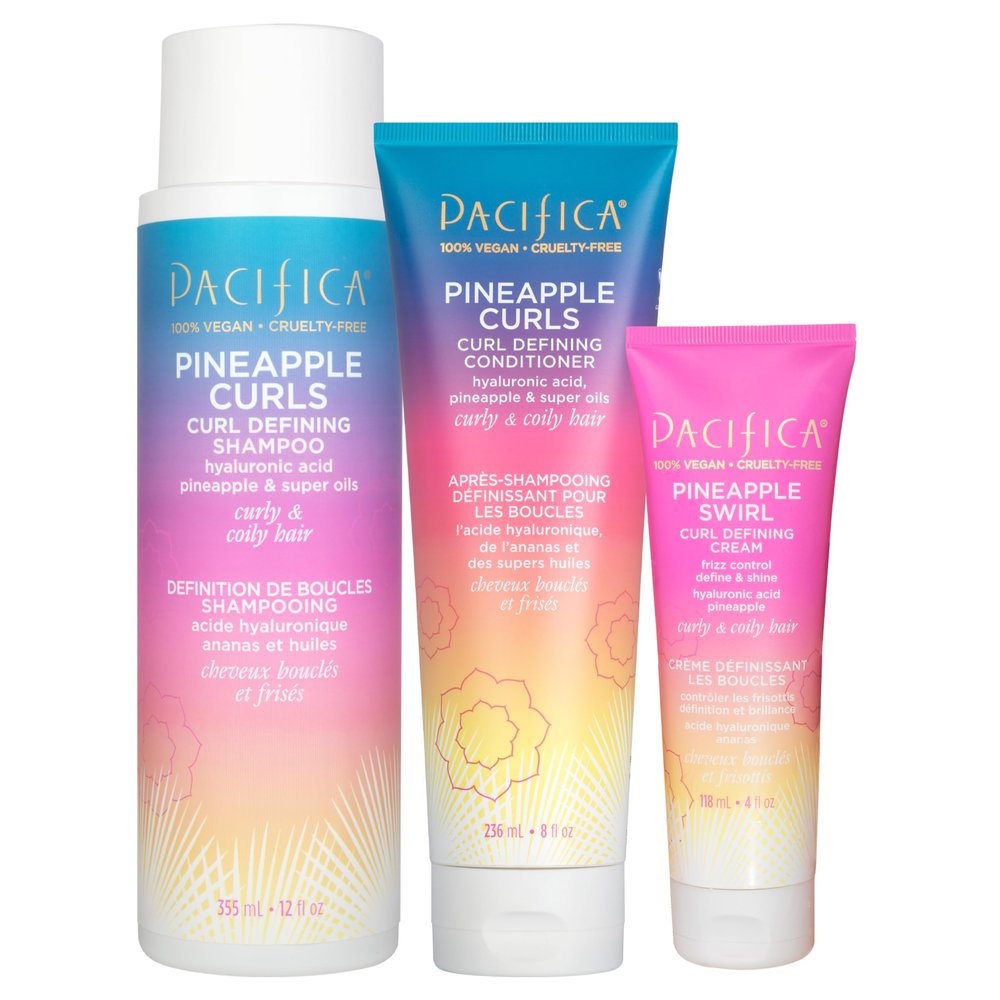 Pacifica Beauty Pineapple Curls 3-Step Hair Care Kit: Curl Defining Shampoo + Conditioner + Pineapple Swirl Curl Cream  Enhances Curls, Reduces Frizz, Vegan & Silicone-Free