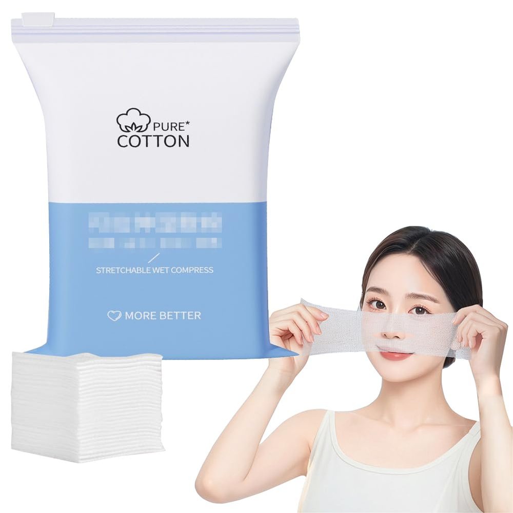 200Pcs Stretchable Makeup Wet Cotton Pads for Face Thin Makeup Remover Pads Stretch Wet Compress Cotton Pad for Toner Essence Skincare (100 Open + 100 Unopened Holes)