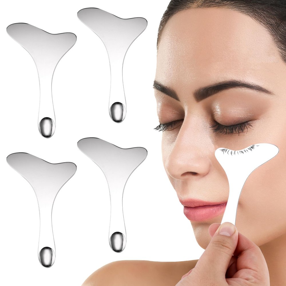 BOXOB 4pcs 304 Stainless Steel Eyeliner Stencil, Reusable Wing Eye Liner Guide Auxiliary Tool Multifunctional Metal Mascara Shield for Eyeshadow and Eyelashes Applicator Quick Makeup Template