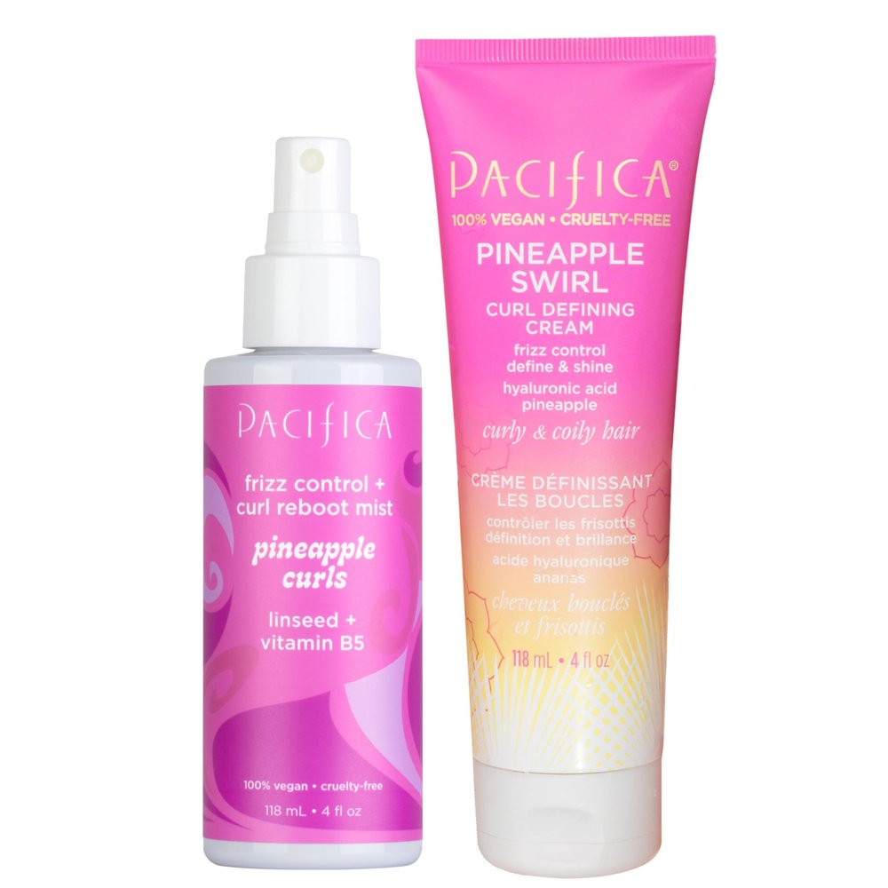 Pacifica Beauty Pineapple Curls Curl Cream & Refresher Mist Set for Curly & Coily Hair Defining Cream + Day 2 Curl Refresh Spray, Enhances Definition, Tames Frizz, Vegan & Cruelty-Free