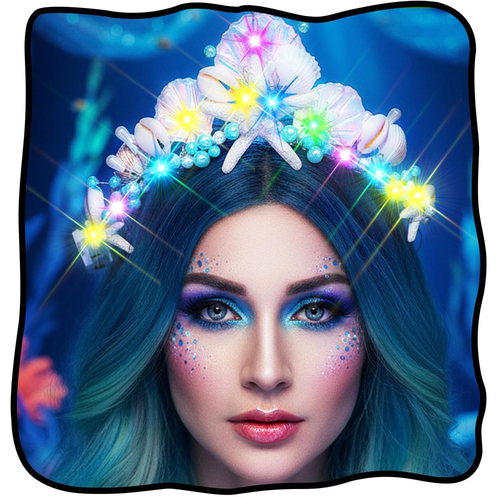 Maeaccx LED Mermaid Crown Seashell Starfish, Light Up Pearl Headband, Beach Party Cosplay Festival Costume Hair Accessories