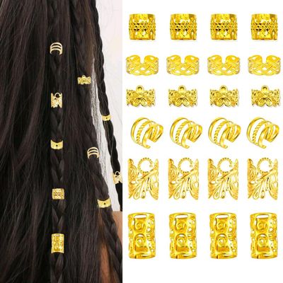 120Pcs Gold Hair Cuffs Hair Jewelry for Braids Loc jewelry Hair Charms for Women Dreadlock Accessories Adjustable Hair Rings Decorations
