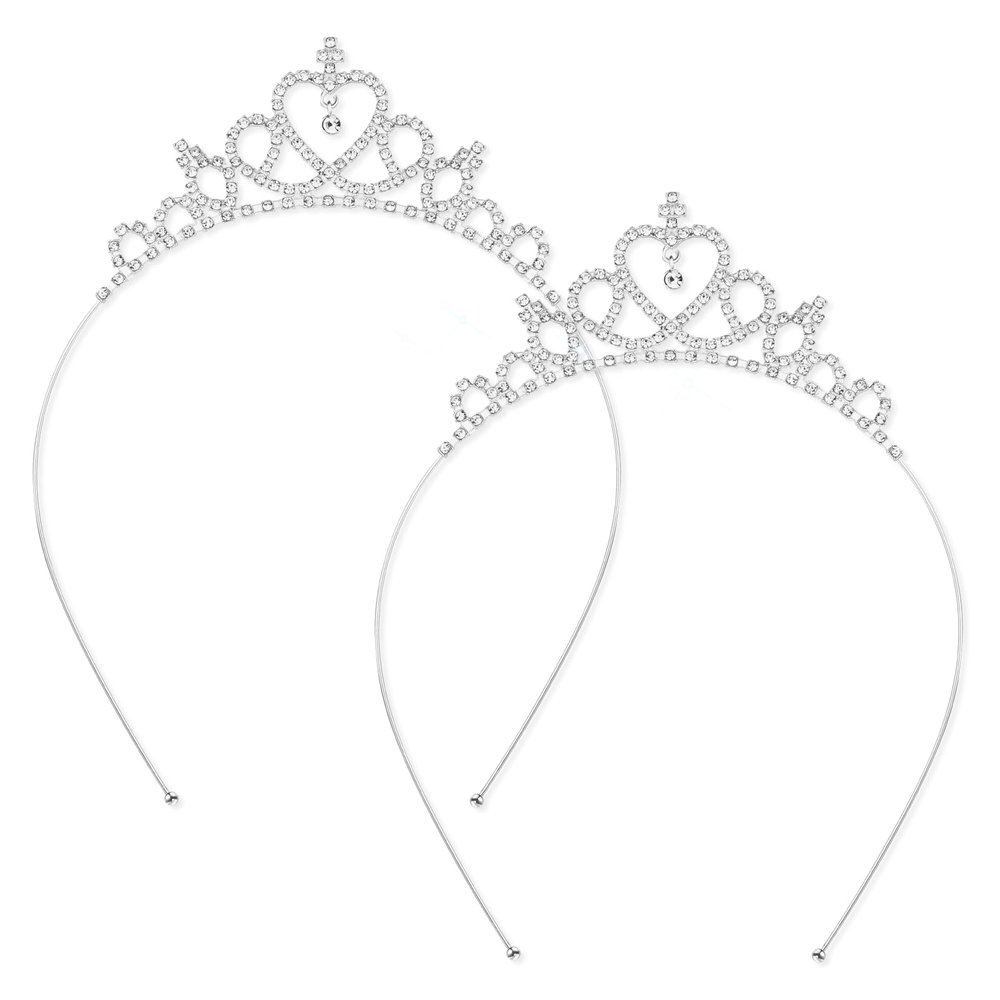 Vin Beauty 2 Pack Glittering Rhinestone Non-slip Crown Headbands for Girls Women Heart Rhinestone Tiara for Wedding Prom Party Costume Christmas Gifts
