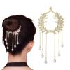 Rannyrena Pearls Tassel Rhinestone Ponytail Claw Clip for Women Crystal Bow Ponytail Bauckle Buns Hair Holder Sparkling Metal Hair Bun Accessories (Gold Ear of Wheat) view 1