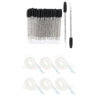 100pcs Eyelash Brush Lip Brush for Eyelash Extension, 6 Rolls PE Micropore Medical Tape Roll