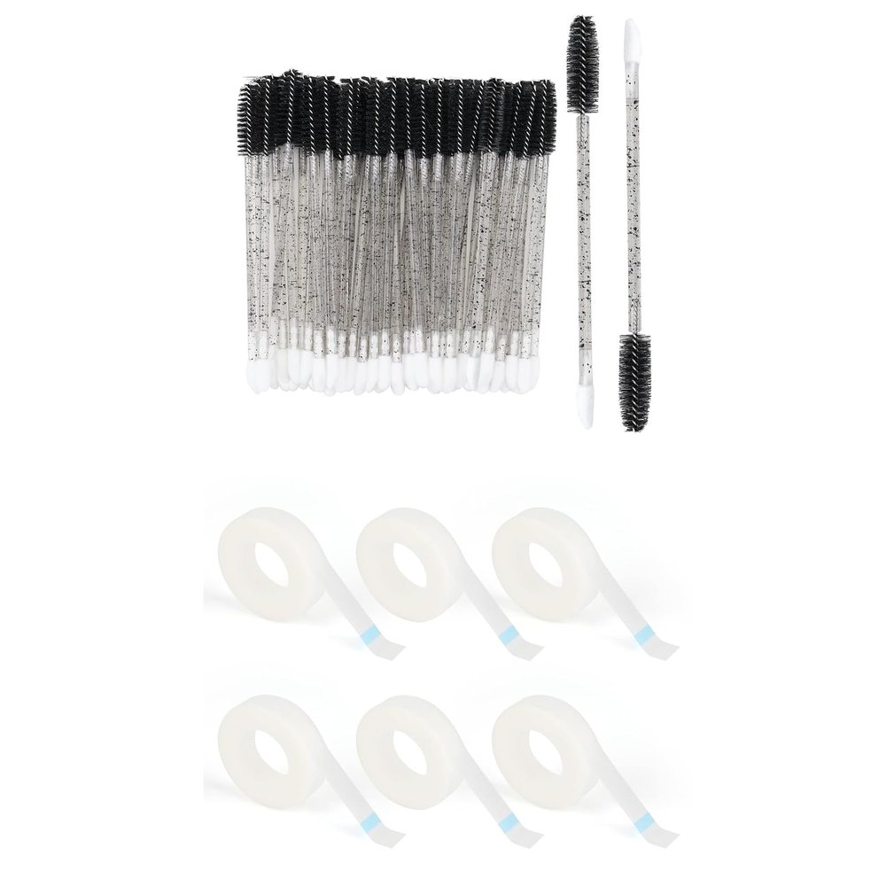 100pcs Eyelash Brush Lip Brush for Eyelash Extension, 6 Rolls PE Micropore Medical Tape Roll