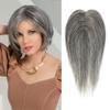 100% Remy Human Hair Toppers Clips In Hair Lace Silk Base Topper Hairpieces for Women Hair Extensions 10 Inch Straight (Grey) view 1