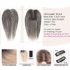 100% Remy Human Hair Toppers Clips In Hair Lace Silk Base Topper Hairpieces for Women Hair Extensions 10 Inch Straight (Grey) view 2