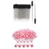100pcs Eyelash Brush Lip Brush for Eyelash Extension, 100PCS Pink Disposable Plastic Nail Art Tattoo Glue Rings Holder view 1