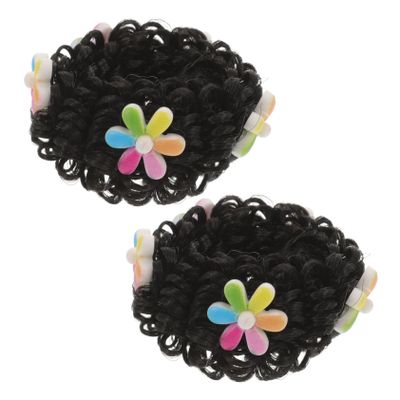 Baluue 1pair Colorful Girl Bun Wig Flower Accessories Adorable Hair Extension for Special Occasions Cartoon Design for Enhanced Charm and Cuteness