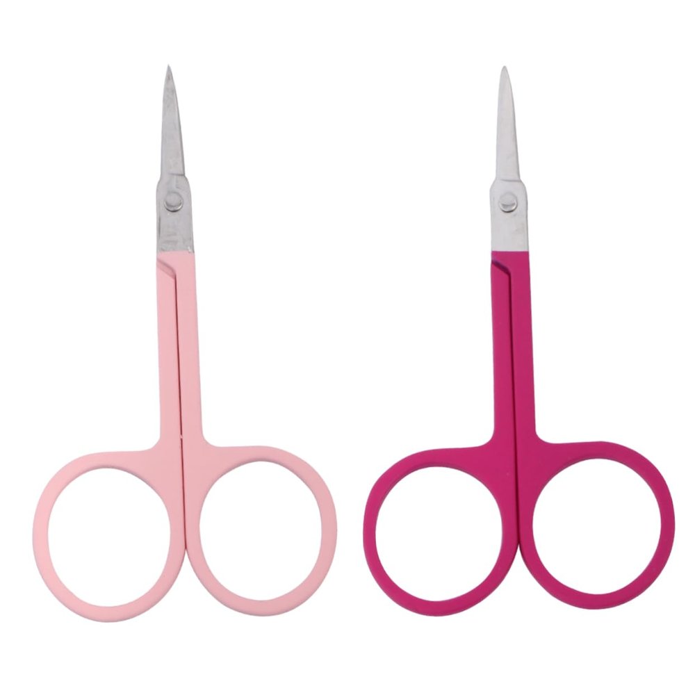 Ipetboom 2pcs Stainless Steel Eyebrow Trimmers Precision Brow Scissors and Makeup Tool for Eyebrow Shaping and Grooming Safe and Beauty Instrument and Rose Red