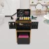 Ginelm Rolling Lockable Makeup Train Case, Hairdressing Trolley, Stylist Beauty Salon Cosmetic Luggage, Travel Organiser Tool Box with Hair Dryer Holder view 3