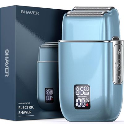 Electric Razor, Electric Shaver for Men, Upgraded Foil Shaver with 3 Speeds, Double Floating Blade IPX7 Waterproof Wet/Dry LED Display USB Type C Rechargeable Blue