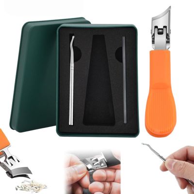 Anti-Splash Slant Edge Nail Clipper 3-Piece Set,Wide Jaw Opening Anti-Splash Slanted Nail Clipper,Nail Clippers for Ingrown Nails,Curved Toenail Clippers for Thick Toenails (Orange)
