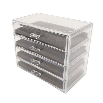 Ylwxzenith Acrylic Jewelry Organizer with Four Layers, Transparent Design, Ideal for Dressing Table and Desk, Store Makeup and Accessories Neatly