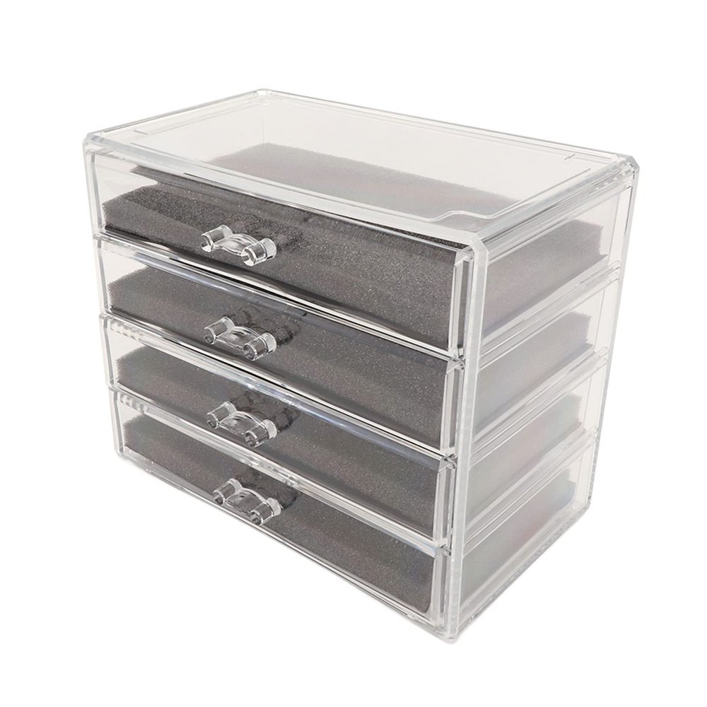 Ylwxzenith Acrylic Jewelry Organizer with Four Layers, Transparent Design, Ideal for Dressing Table and Desk, Store Makeup and Accessories Neatly