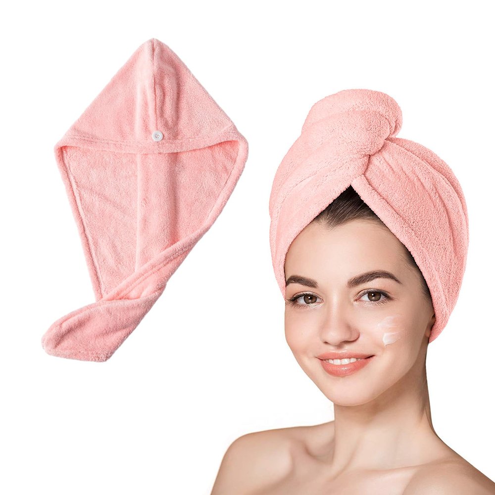 5 Pack Microfiber Hair Towel,Hair Turbans for Wet Hair,Super Absorbent Microfiber Hair Towel for Curly Hair,Head Towel to Dry Hair Quickly (Pink)