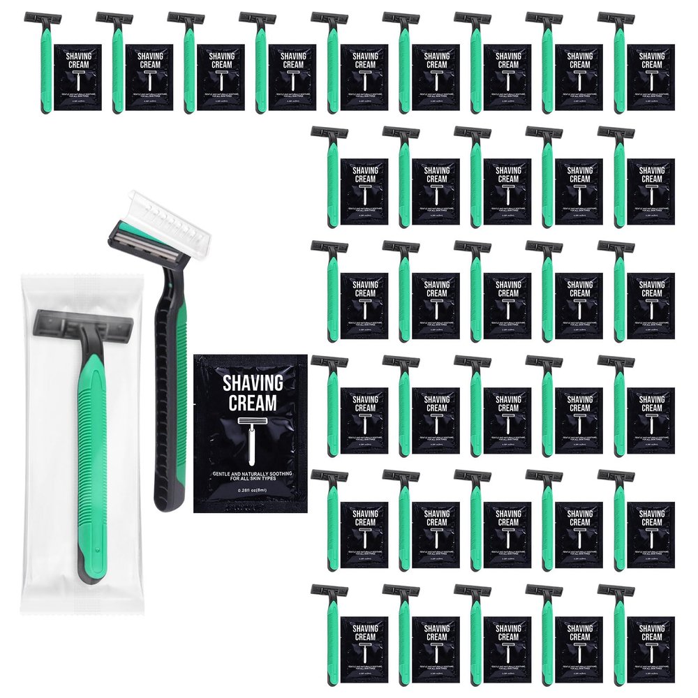 Disposable Razors in Bulk Razors and Shaving Cream Bulk,Shave Kit in Bulk Twin Blade Razors with Protective Cap for Hotel, Airbnb, Homeless, Shelter, Camping and Travel (240)