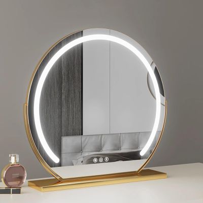 40/50/60cm LED Bathroom Mirror With Light, Round Gold Metal Frame Bathroom Mirrors For Vanity Anti-Fog, 3 Color Lighting Sets, Touch Control, 360 Rotation, Large Vanity Mirror With Lights(Gold,40cm)