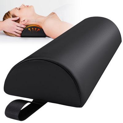 Noverlife Half Round Massage Table Bolster Pillow with Strap Handle, 17 x 6 x 4 in PU Leather Semi-Round Bolster Pillow for Neck, Under Knee Ankles Pain Relief Half Moon Knee Bolster for Massage Table