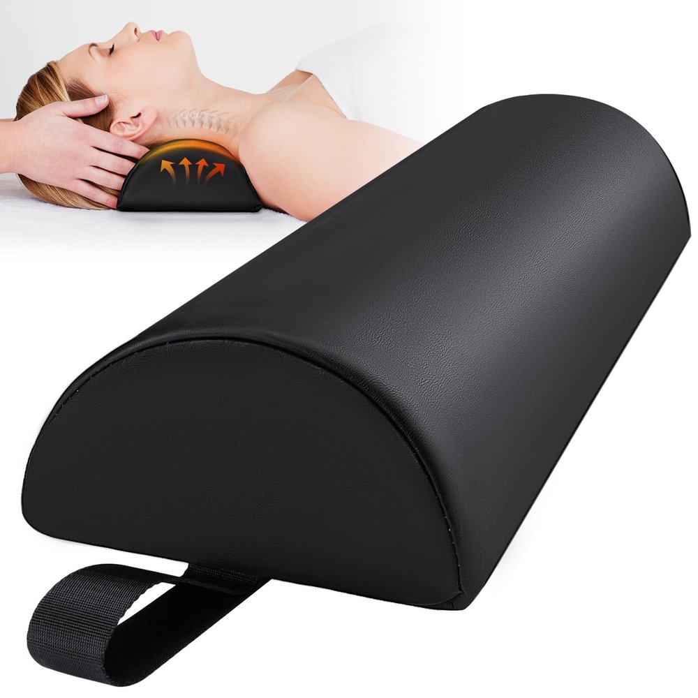Noverlife Half Round Massage Table Bolster Pillow with Strap Handle, 17 x 6 x 4 in PU Leather Semi-Round Bolster Pillow for Neck, Under Knee Ankles Pain Relief Half Moon Knee Bolster for Massage Table