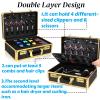 Goaste Professional Barber Supplies Case, 15.7" Barber Carrying Case with Code Lock, Double Layer Hairdresser Tool Box Organizer, Portable Travel Carrying Cases for Hair Stylist & Pet Groomer (Gold) view 3
