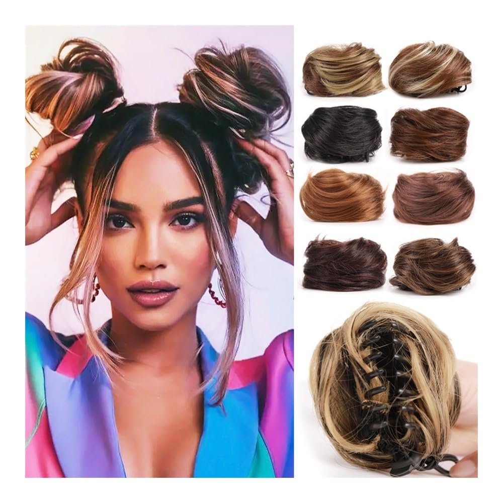 ZHONGCHENGWU Hair Buns, Synthetic Claw Hair Bun Chignon Clip-in Updo for Women Hairpieces For Women(Brown gold)