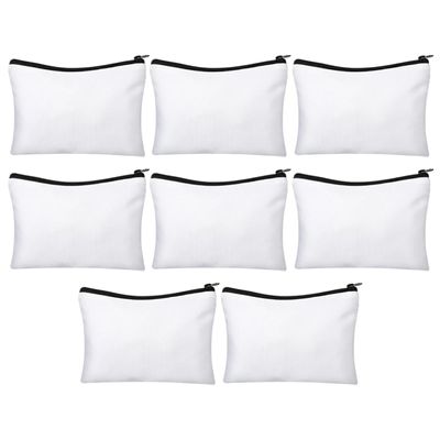 Angoily 8sets Blank Canvas Makeup Bags for Heat Transfer Sublimation Makeup Organizer Zipper Pencil Cases for Diy and Travel