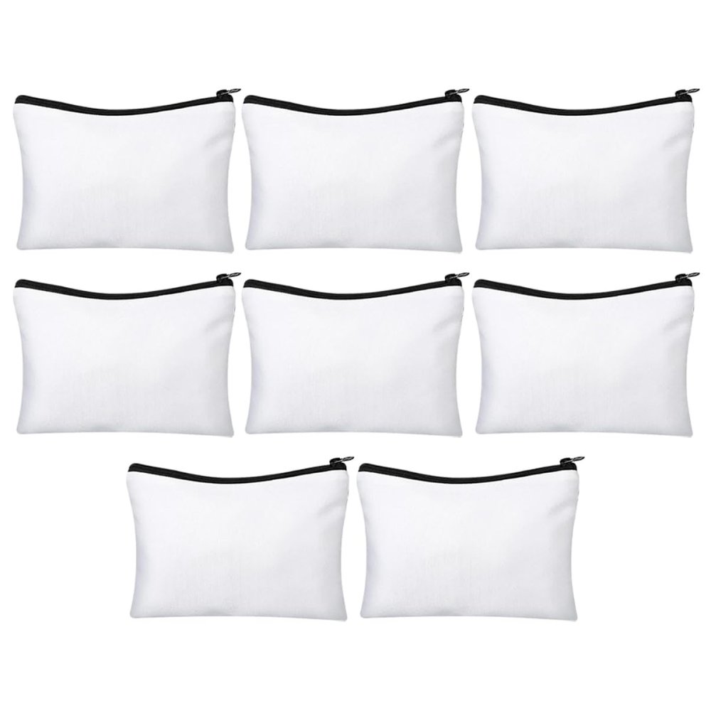 Angoily 8sets Blank Canvas Makeup Bags for Heat Transfer Sublimation Makeup Organizer Zipper Pencil Cases for Diy and Travel