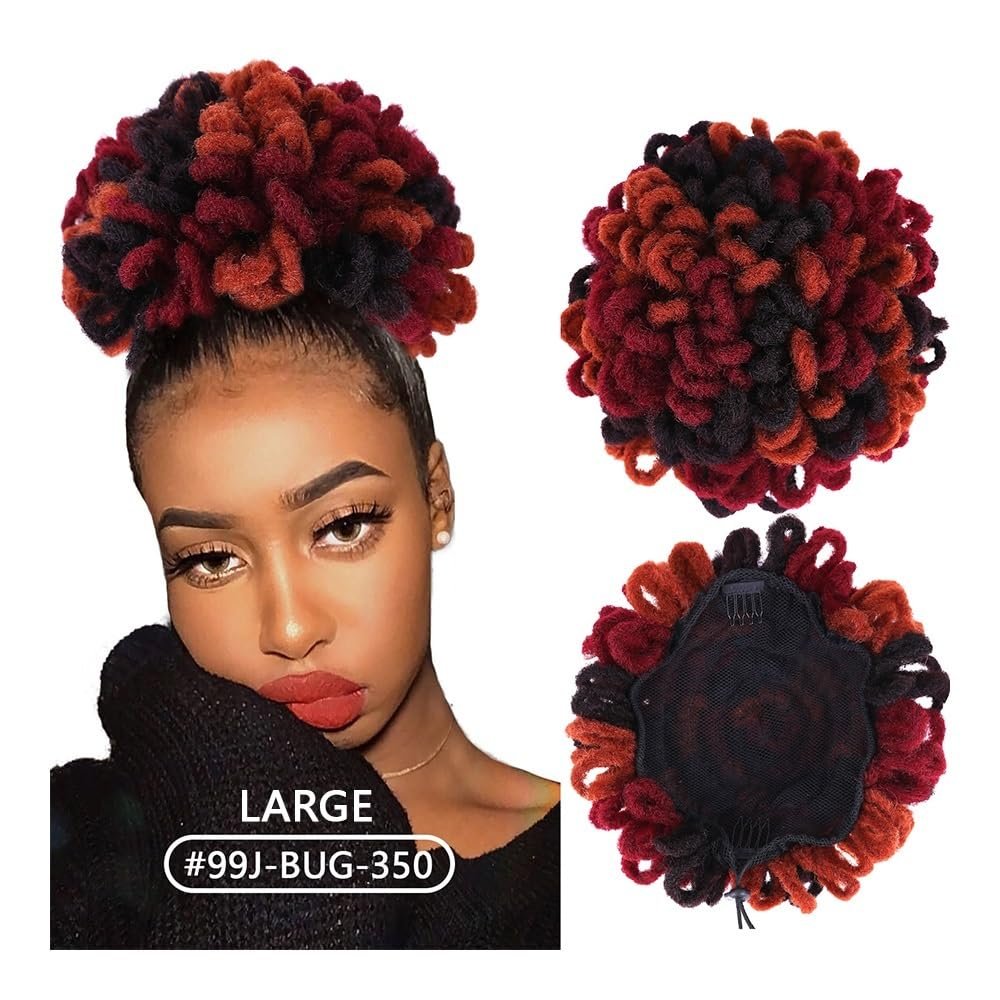 Bun, Clip-In Hair Bun for Black Women, Synthetic Drawstring Ponytail for Women(Red black)
