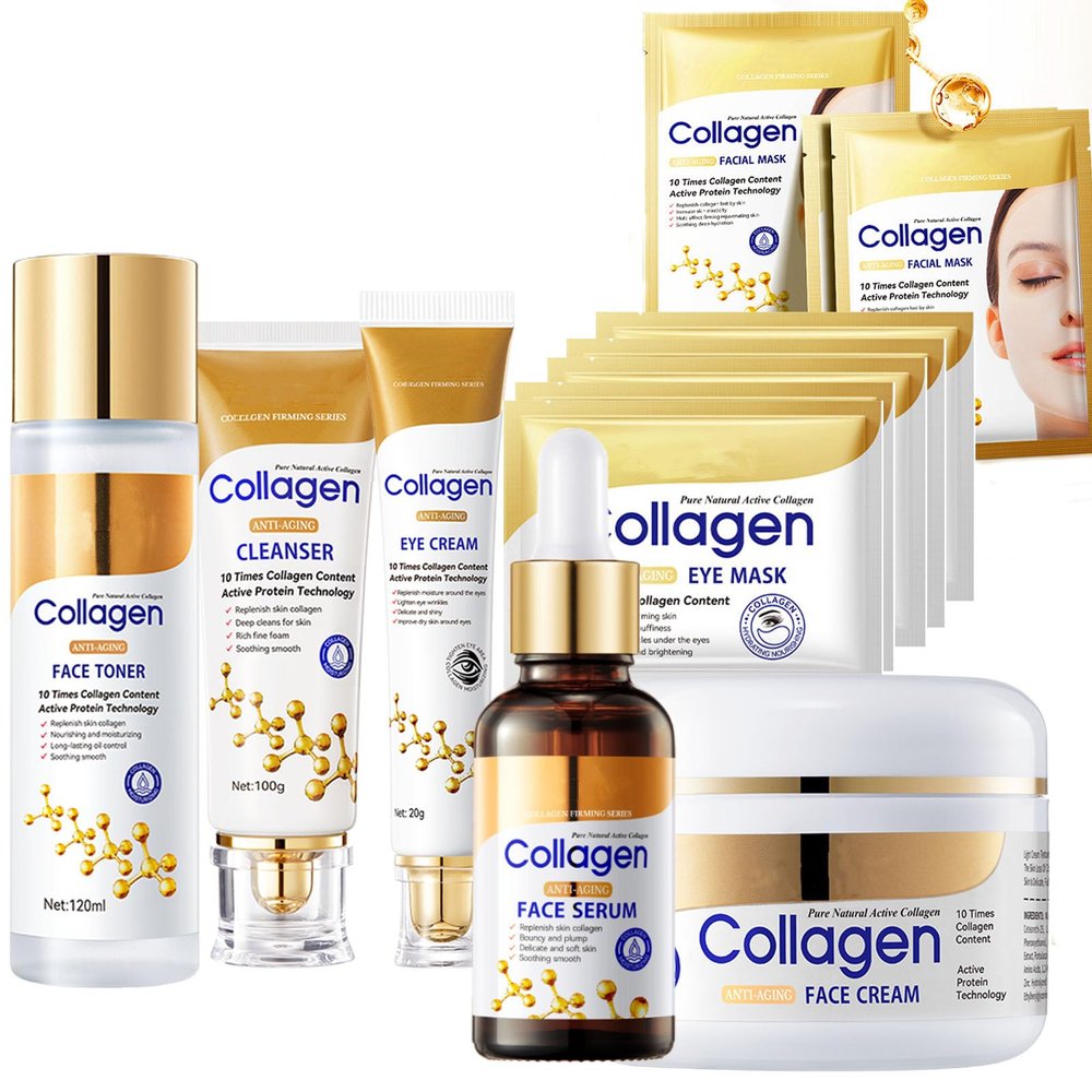 Collagen face wash sets for women, 13 Pcs Skin Care Set , Facial Kit with Facial Cleanser Toner Eye Cream Face Serum Face Cream Face Mask Eye Mask