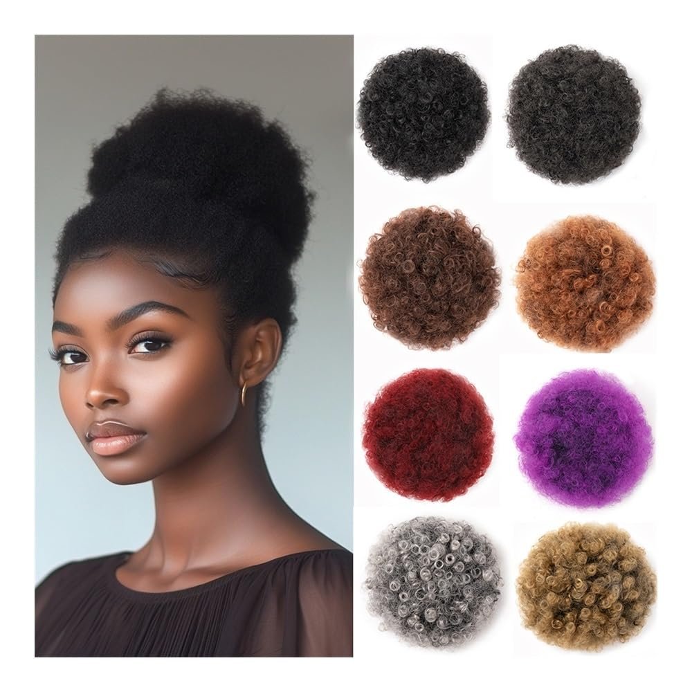 Bun, 8inch Afro Puff Synthetic Hair Bun, Fluffy Drawstring Ponytail & Chignon Clip for Women(Pink)