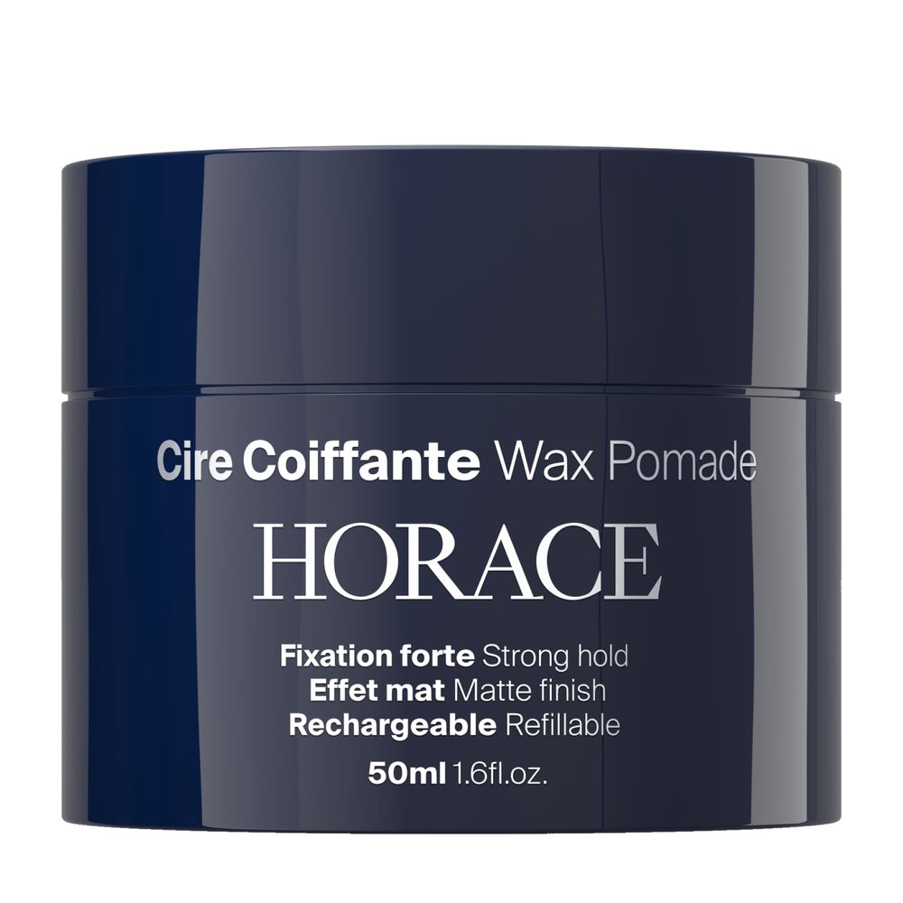 HORACE Hair Wax Pomade for Men  Strong & Long-Lasting Hold  Matte Finish  No Silicones or Mineral Oils  Woody Scent  Refillable, 50 ml