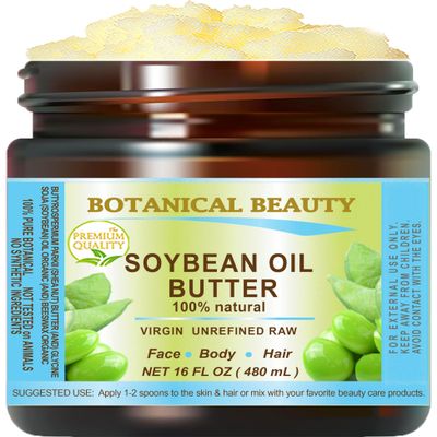 Botanical Beauty SOYBEAN OIL BUTTER 100% Natural Organic Soybean Oil in Shea Nut Butter for FACE, SKIN, BODY, HAIR, NAILS. Beauty Skin Nourishing, Moisturizer Oil Butter (16 Fl Oz)