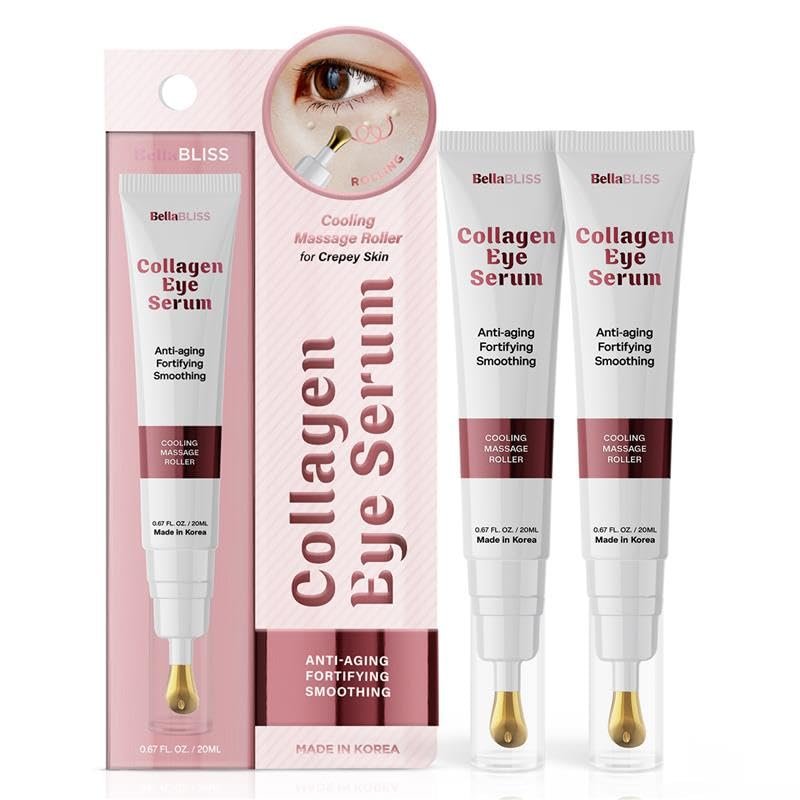 BellaBLISS Collagen Eye Serum with Cooling Roller  Under Eye Treatment for Puffiness, Dark Circles & Fine Lines  Anti-Aging, Hydrating Formula  Made in Korea  20 ML  Pack of 2